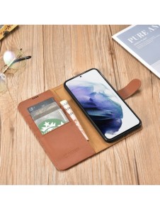 iCarer Haitang Läderplånboksfodral Läderfodral för Samsung Galaxy S22 + (S22 Plus) Plånboksfodral Brun (AKSM05BN)