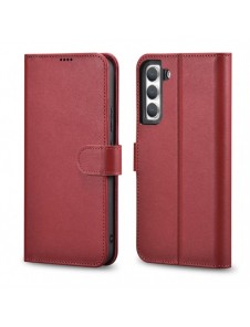 iCarer Haitang Läderplånboksfodral Läderfodral för Samsung Galaxy S22 + (S22 Plus) Plånboksfodral Röd (AKSM05RD)