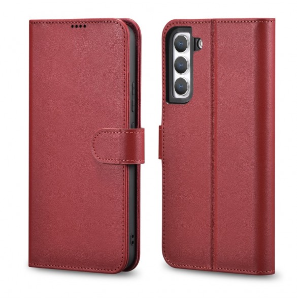 iCarer Haitang Läderplånboksfodral Läderfodral för Samsung Galaxy S22 + (S22 Plus) Plånboksfodral Röd (AKSM05RD)