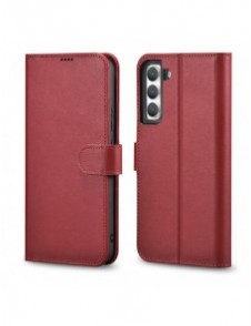 iCarer Haitang Läderplånboksfodral Läderfodral för Samsung Galaxy S22 + (S22 Plus) Plånboksfodral Röd (AKSM05RD)