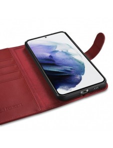 iCarer Haitang Läderplånboksfodral Läderfodral för Samsung Galaxy S22 + (S22 Plus) Plånboksfodral Röd (AKSM05RD)