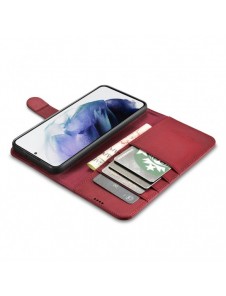 iCarer Haitang Läderplånboksfodral Läderfodral för Samsung Galaxy S22 + (S22 Plus) Plånboksfodral Röd (AKSM05RD)