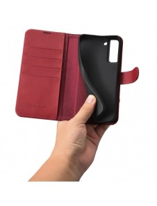iCarer Haitang Läderplånboksfodral Läderfodral för Samsung Galaxy S22 + (S22 Plus) Plånboksfodral Röd (AKSM05RD)