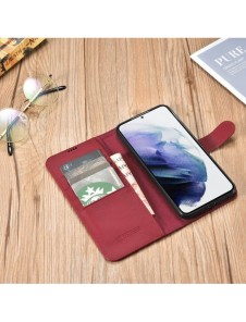 iCarer Haitang Läderplånboksfodral Läderfodral för Samsung Galaxy S22 + (S22 Plus) Plånboksfodral Röd (AKSM05RD)