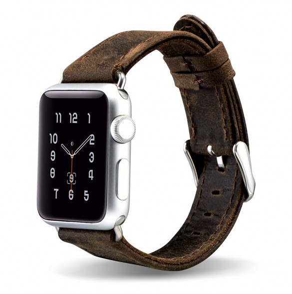 iCarer Läder Crazy Horse-armband i äkta läder för Klocka 3 38mm / Klocka 2 38mm / Klocka 1 38mm brun (RIW115-BNďĽ38ďĽ‰)