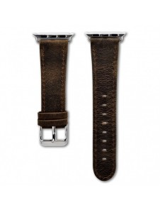 iCarer Läder Crazy Horse-armband i äkta läder för Klocka 3 38mm / Klocka 2 38mm / Klocka 1 38mm brun (RIW115-BNďĽ38ďĽ‰)