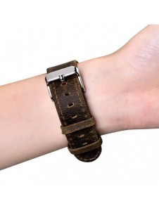 iCarer Läder Crazy Horse-armband i äkta läder för Klocka 3 38mm / Klocka 2 38mm / Klocka 1 38mm brun (RIW115-BNďĽ38ďĽ‰)