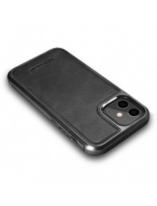 iCarer Leather Oil Wax fodral täckt med naturligt läder för iPhone 12 mini svart (ALI1204-BK)