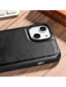iCarer Leather Oil Wax fodral täckt med naturligt läder för iPhone 14 Plus svart (WMI14220719-BK)