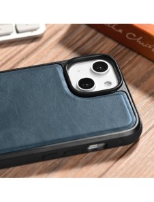 iCarer Leather Oil Wax fodral täckt med naturligt läder för iPhone 14 Plus blå (WMI14220719-BU)