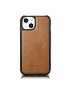 iCarer Leather Oil Wax-fodral täckt med naturligt läder för iPhone 14 Plus brun (WMI14220719-TN)