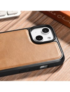 iCarer Leather Oil Wax-fodral täckt med naturligt läder för iPhone 14 Plus brun (WMI14220719-TN)