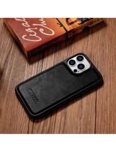 iCarer Leather Oil Wax fodral täckt med naturligt läder för iPhone 14 Pro svart (WMI14220718-BK)