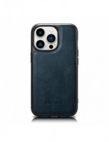 iCarer Leather Oil Wax-fodral täckt med naturligt läder för iPhone 14 Pro blå (WMI14220718-BU)