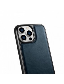 iCarer Leather Oil Wax-fodral täckt med naturligt läder för iPhone 14 Pro blå (WMI14220718-BU)