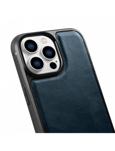 iCarer Leather Oil Wax-fodral täckt med naturligt läder för iPhone 14 Pro blå (WMI14220718-BU)