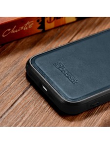 iCarer Leather Oil Wax-fodral täckt med naturligt läder för iPhone 14 Pro blå (WMI14220718-BU)
