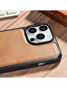 iCarer Leather Oil Wax fodral täckt med naturligt läder för iPhone 14 Pro brun (WMI14220718-TN)