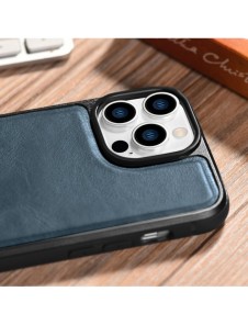 iCarer Leather Oil Wax-fodral för iPhone 14 Pro Max läderfodral blå (WMI14220720-BU)
