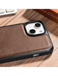 iCarer Leather Oil Wax Äkta Läderfodral för iPhone 14 Plus (MagSafe-kompatibel) Brun (WMI14220719-BN)
