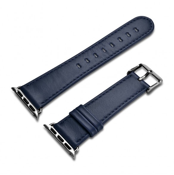 iCarer Läder Vintage armband i äkta läder för Klocka 3 38mm / Klocka 2 38mm / Klocka 1 38mm mörkblå (RIW117-DBďĽ38ďĽ‰)