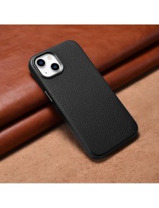 iCarer Litchi Premium läderfodral iPhone 14 Plus magnetiskt läderfodral med MagSafe Black (WMI14220711-BK)