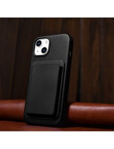 iCarer Litchi Premium läderfodral iPhone 14 Plus magnetiskt läderfodral med MagSafe Black (WMI14220711-BK)
