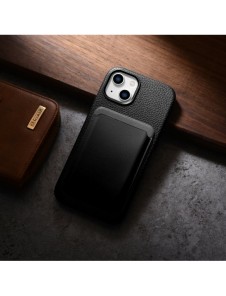 iCarer Litchi Premium läderfodral iPhone 14 Plus magnetiskt läderfodral med MagSafe Black (WMI14220711-BK)