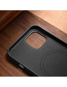 iCarer Litchi Premium läderfodral iPhone 14 Plus magnetiskt läderfodral med MagSafe Black (WMI14220711-BK)