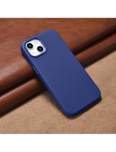 iCarer Litchi Premium läderfodral iPhone 14 Plus magnetiskt läderfodral med MagSafe Mörkblå (WMI14220711-DB)