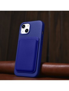 iCarer Litchi Premium läderfodral iPhone 14 Plus magnetiskt läderfodral med MagSafe Mörkblå (WMI14220711-DB)