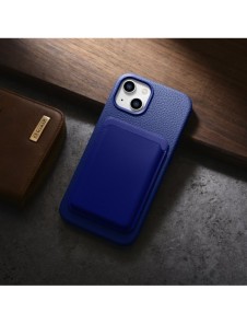 iCarer Litchi Premium läderfodral iPhone 14 Plus magnetiskt läderfodral med MagSafe Mörkblå (WMI14220711-DB)