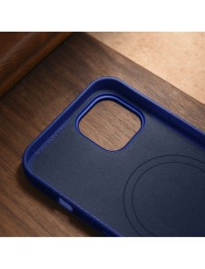 iCarer Litchi Premium läderfodral iPhone 14 Plus magnetiskt läderfodral med MagSafe Mörkblå (WMI14220711-DB)