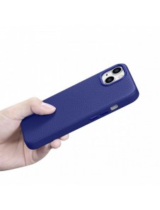 iCarer Litchi Premium läderfodral iPhone 14 Plus magnetiskt läderfodral med MagSafe Mörkblå (WMI14220711-DB)