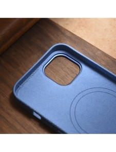 iCarer Litchi Premium läderfodral iPhone 14 Plus magnetiskt läderfodral med MagSafe ljusblå (WMI14220711-LB)