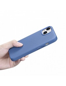 iCarer Litchi Premium läderfodral iPhone 14 Plus magnetiskt läderfodral med MagSafe ljusblå (WMI14220711-LB)