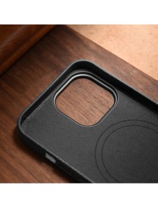 iCarer Litchi Premium Läderfodral iPhone 14 Pro Magnetisk Läderfodral med MagSafe Svart (WMI14220710-BK)