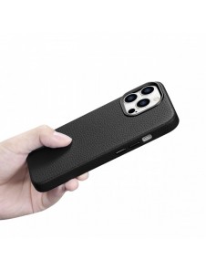 iCarer Litchi Premium Läderfodral iPhone 14 Pro Magnetisk Läderfodral med MagSafe Svart (WMI14220710-BK)