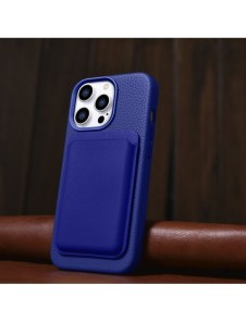 iCarer Litchi Premium Läderfodral iPhone 14 Pro Magnetisk Läderfodral med MagSafe Mörkblå (WMI14220710-DB)