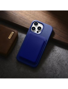 iCarer Litchi Premium Läderfodral iPhone 14 Pro Magnetisk Läderfodral med MagSafe Mörkblå (WMI14220710-DB)