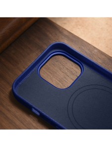 iCarer Litchi Premium Läderfodral iPhone 14 Pro Magnetisk Läderfodral med MagSafe Mörkblå (WMI14220710-DB)