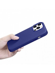 iCarer Litchi Premium Läderfodral iPhone 14 Pro Magnetisk Läderfodral med MagSafe Mörkblå (WMI14220710-DB)