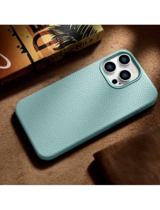 iCarer Litchi Premium läderfodral iPhone 14 Pro magnetiskt läderfodral med MagSafe Green (WMI14220710-GN)