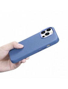 iCarer Litchi Premium läderfodral iPhone 14 Pro magnetiskt läderfodral med MagSafe ljusblå (WMI14220710-LB)