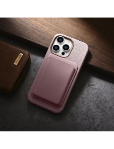 iCarer Litchi Premium Läderfodral iPhone 14 Pro Magnetisk Läderfodral med MagSafe Pink (WMI14220710-PK)