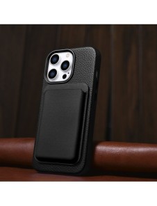iCarer Litchi Premium Läderfodral iPhone 14 Pro Max Magnetisk Läderfodral med MagSafe Svart (WMI14220712-BK)