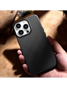 iCarer Litchi Premium Läderfodral iPhone 14 Pro Max Magnetisk Läderfodral med MagSafe Svart (WMI14220712-BK)
