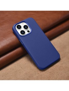 iCarer Litchi Premium läderfodral iPhone 14 Pro Max magnetiskt läderfodral med MagSafe Mörkblå (WMI14220712-DB)