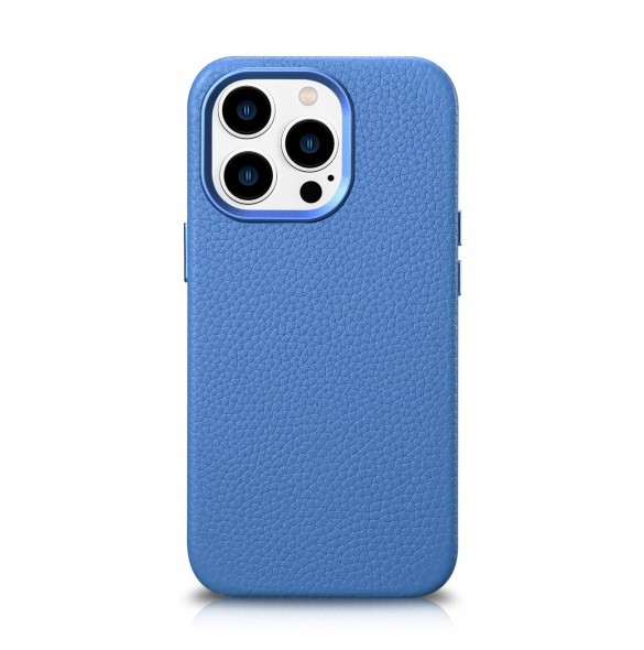 iCarer Litchi Premium läderfodral iPhone 14 Pro Max magnetiskt läderfodral med MagSafe ljusblå (WMI14220712-LB)