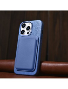 iCarer Litchi Premium läderfodral iPhone 14 Pro Max magnetiskt läderfodral med MagSafe ljusblå (WMI14220712-LB)